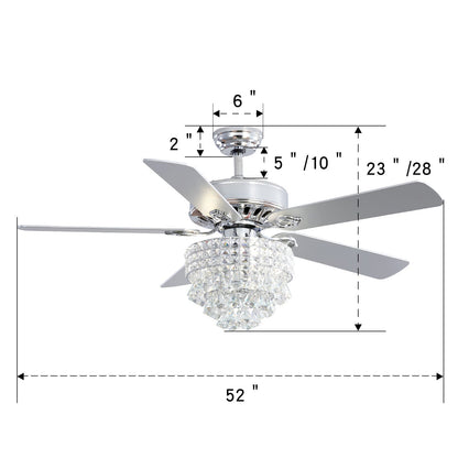 52 Inch LED Ceiling Fan 5 Blades Crystal Chandelier - House Comfort