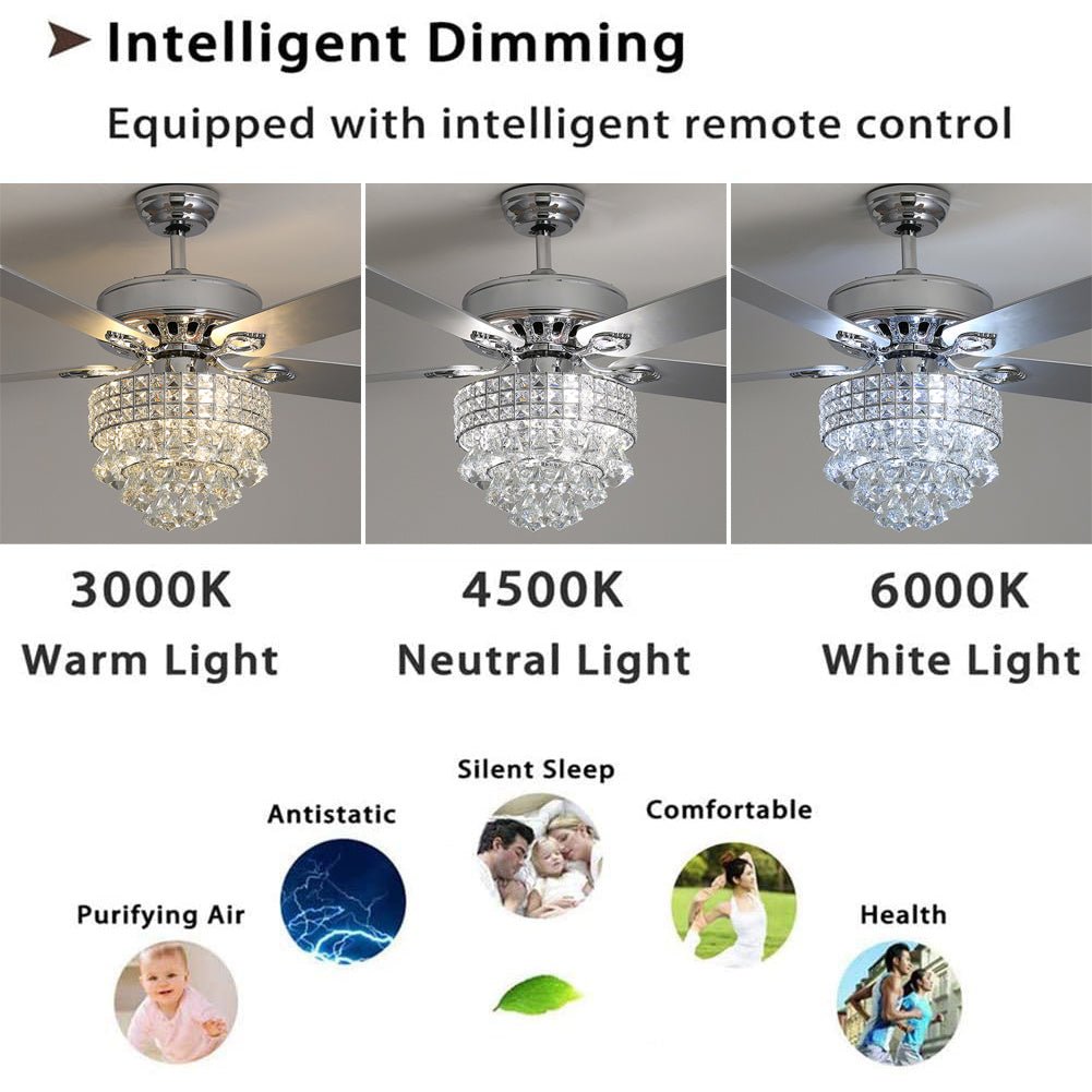 52 Inch LED Ceiling Fan 5 Blades Crystal Chandelier - House Comfort