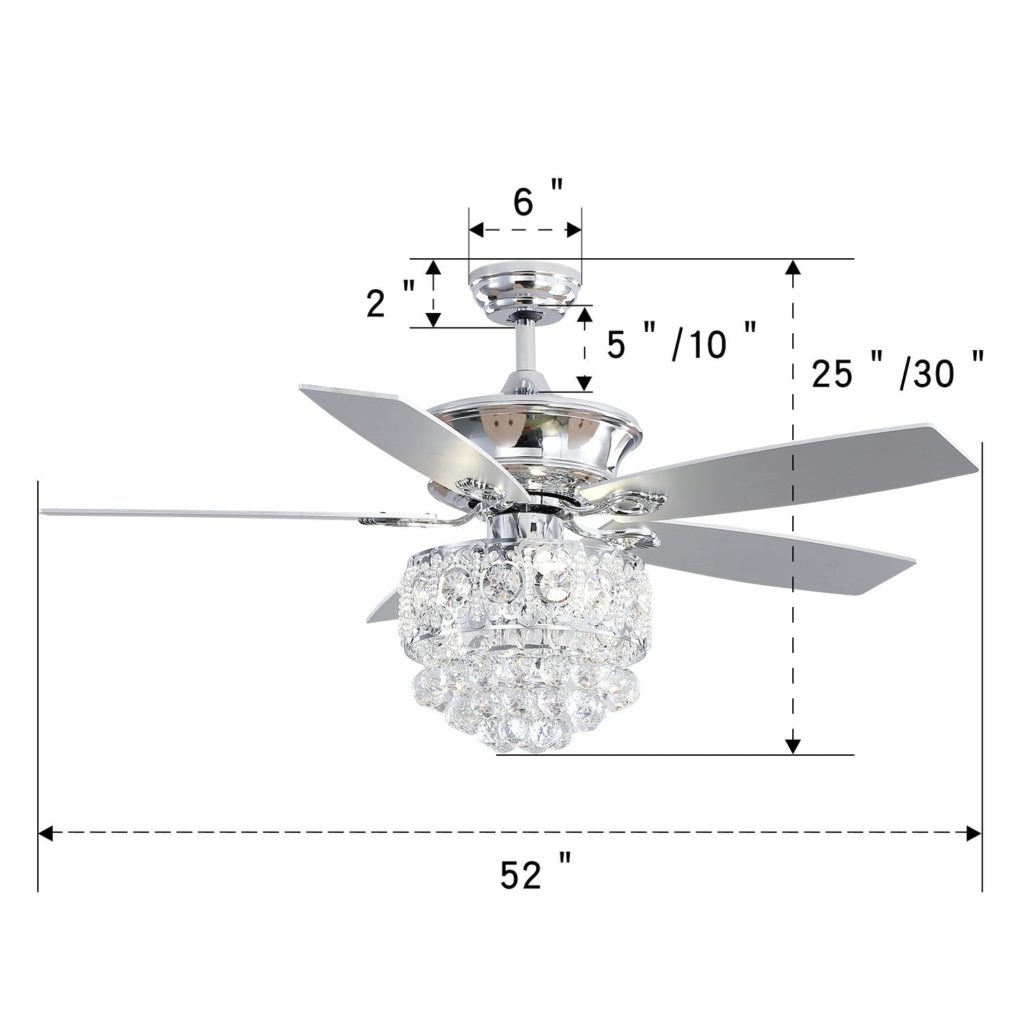 52 Inch LED Ceiling Fan 5 Blades Crystal Chandelier - House Comfort