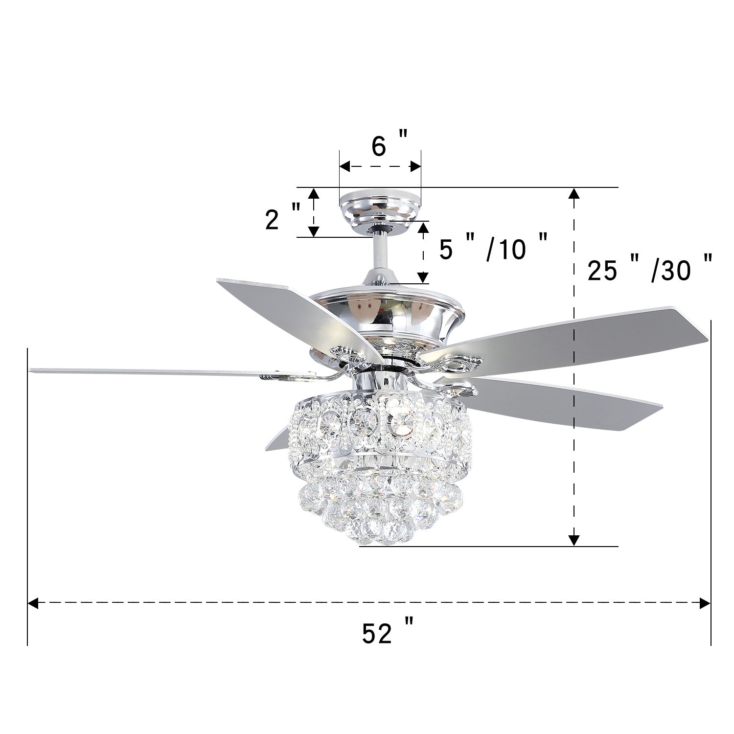 52 Inch LED Ceiling Fan 5 Blades Crystal Chandelier - House Comfort