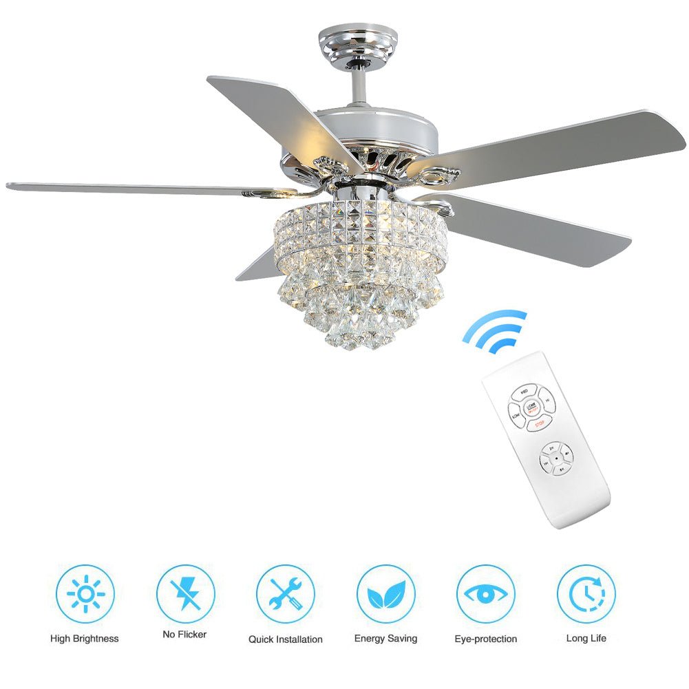 52 Inch LED Ceiling Fan 5 Blades Crystal Chandelier - House Comfort