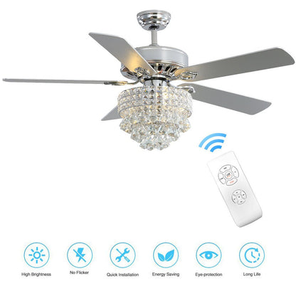 52 Inch LED Ceiling Fan 5 Blades Crystal Chandelier - House Comfort