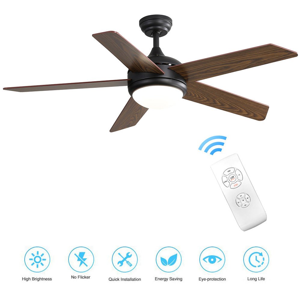 52 Inch Wooden Blades Ceiling Fan with LED Lamp Light Dimmable and Remote - House Comfort