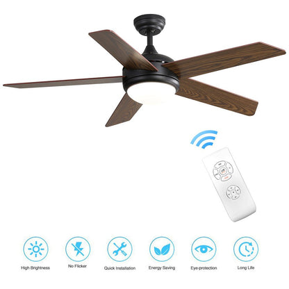 52 Inch Wooden Blades Ceiling Fan with LED Lamp Light Dimmable and Remote - House Comfort