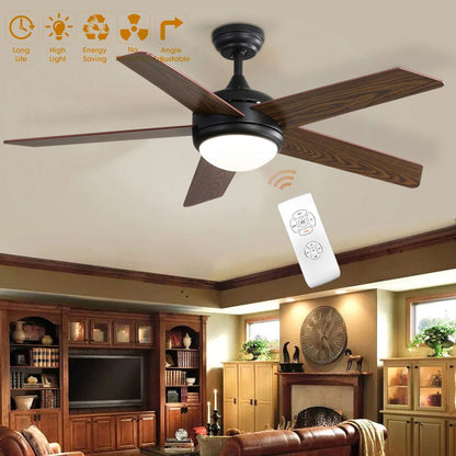 52 Inch Wooden Blades Ceiling Fan with LED Lamp Light Dimmable and Remote - House Comfort