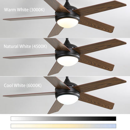 52 Inch Wooden Blades Ceiling Fan with LED Lamp Light Dimmable and Remote - House Comfort
