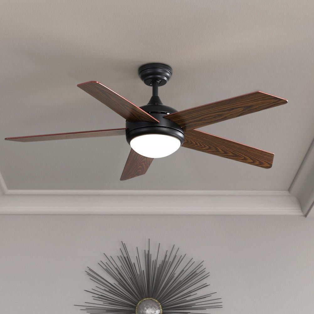 52 Inch Wooden Blades Ceiling Fan with LED Lamp Light Dimmable and Remote - House Comfort