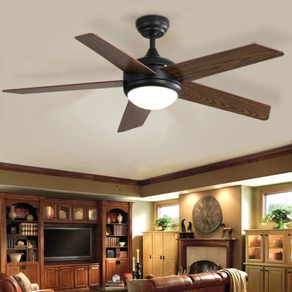 52 Inch Wooden Blades Ceiling Fan with LED Lamp Light Dimmable and Remote - House Comfort