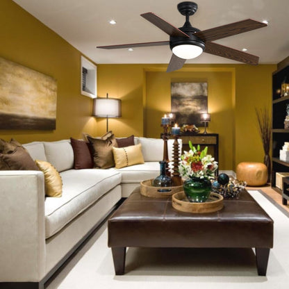 52 Inch Wooden Blades Ceiling Fan with LED Lamp Light Dimmable and Remote - House Comfort