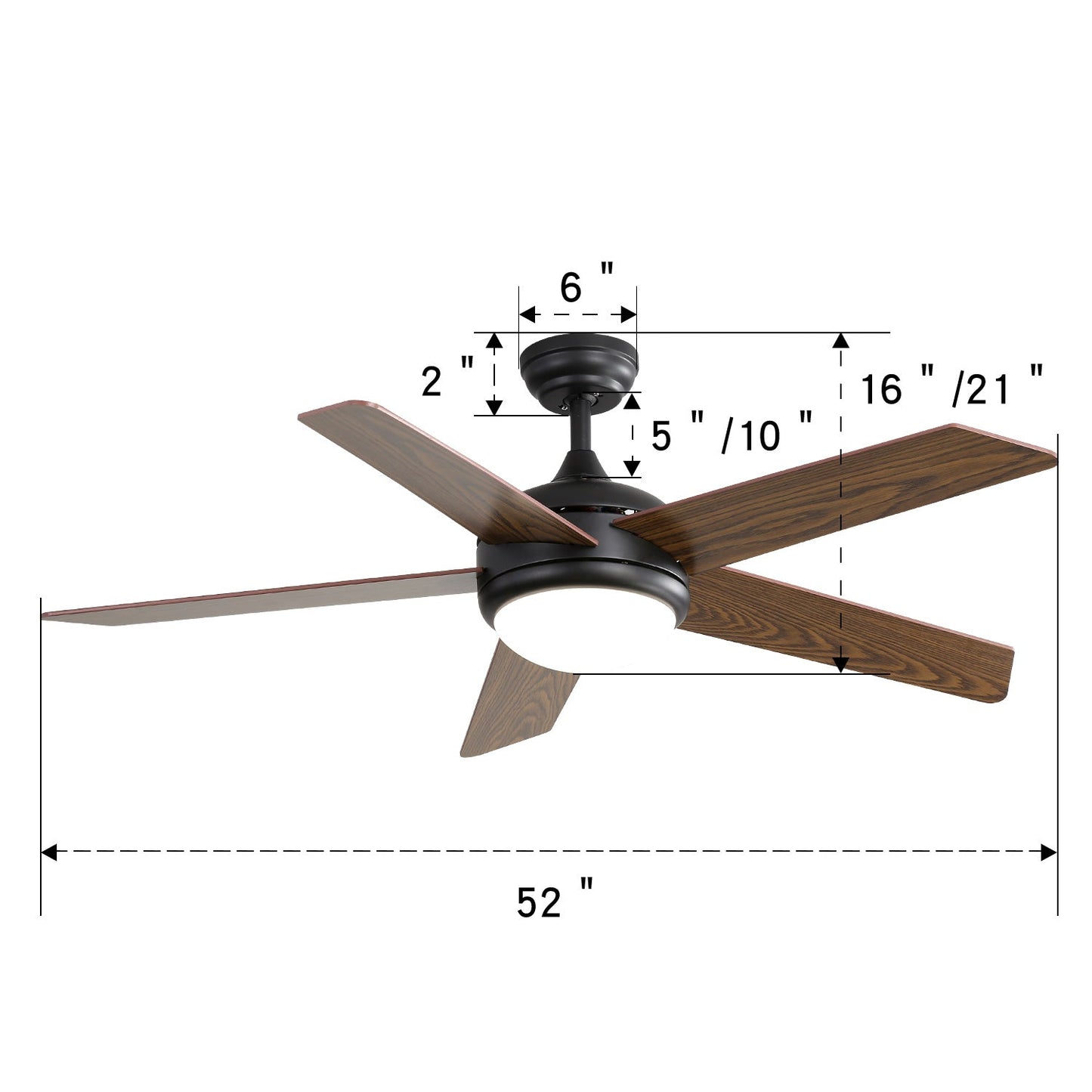 52 Inch Wooden Blades Ceiling Fan with LED Lamp Light Dimmable and Remote - House Comfort