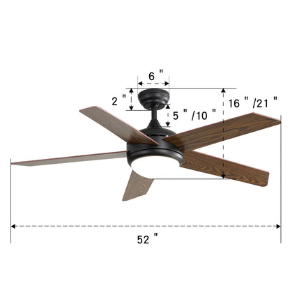 52 Inch Wooden Blades Ceiling Fan with LED Lamp Light Dimmable and Remote - House Comfort