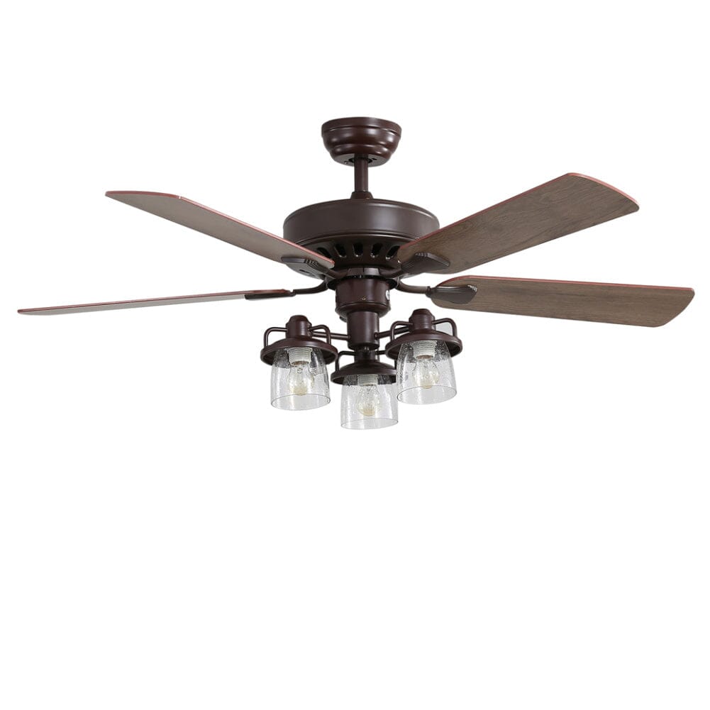 52 Inch Wooden Ceiling Fan with 3 Head Lights and Remote - House Comfort