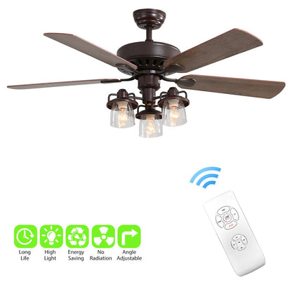 52 Inch Wooden Ceiling Fan with 3 Head Lights and Remote - House Comfort