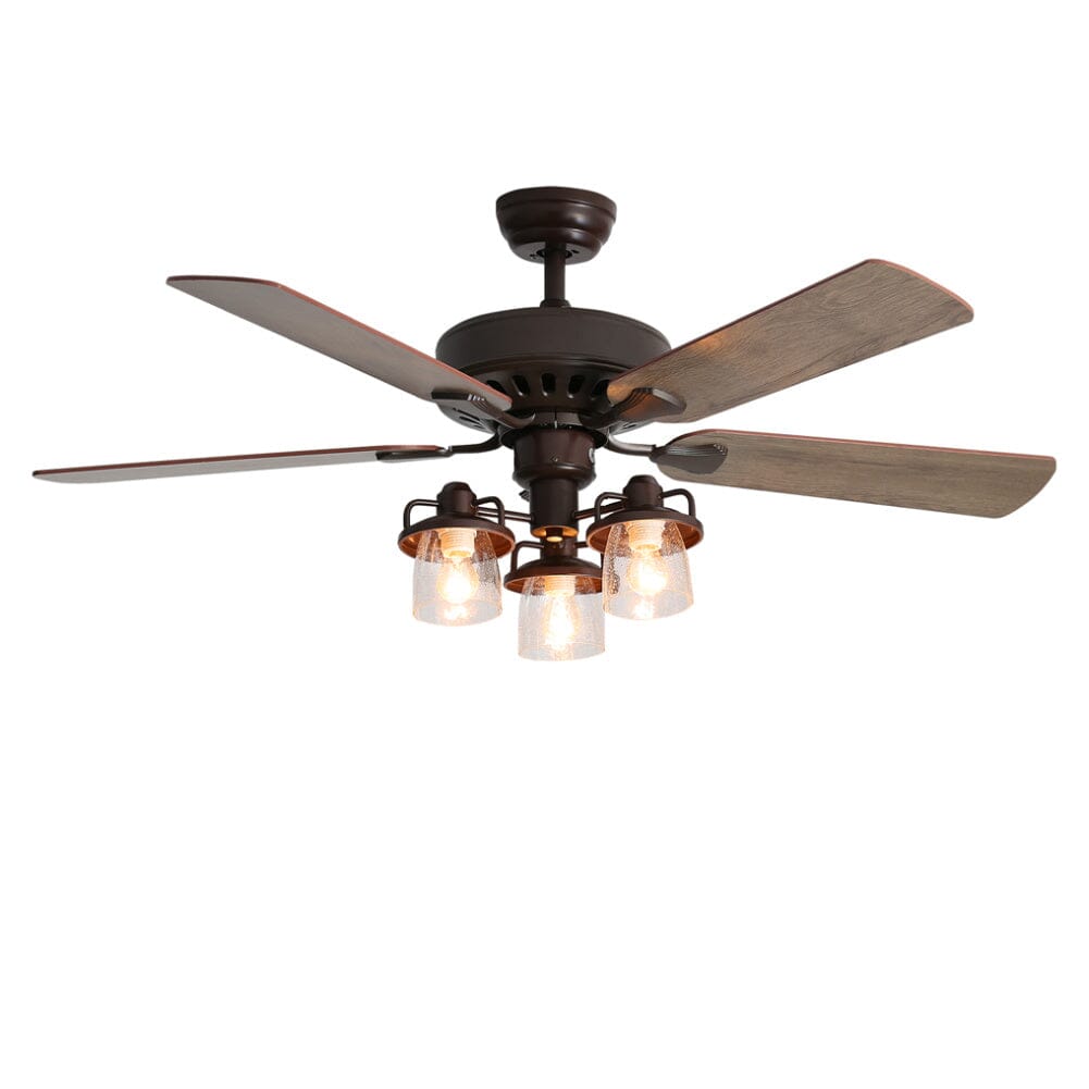 52 Inch Wooden Ceiling Fan with 3 Head Lights and Remote - House Comfort