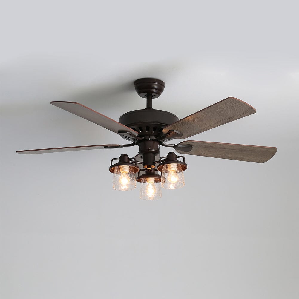 52 Inch Wooden Ceiling Fan with 3 Head Lights and Remote - House Comfort