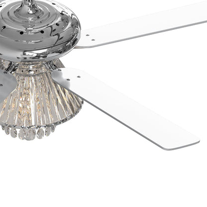 52Inch Silver Ceiling Fan with Light Crystal Droplets Chandelier - House Comfort