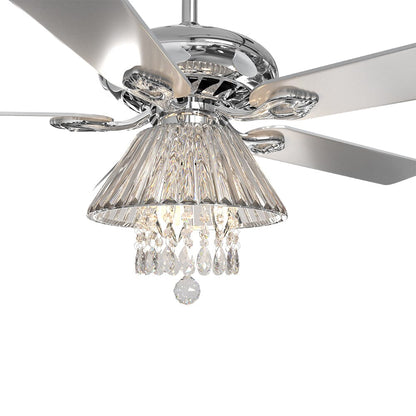52Inch Silver Ceiling Fan with Light Crystal Droplets Chandelier - House Comfort