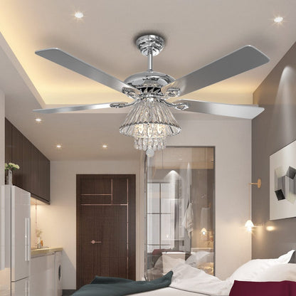 52Inch Silver Ceiling Fan with Light Crystal Droplets Chandelier - House Comfort
