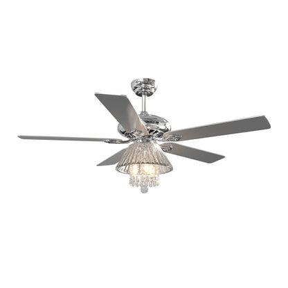 52Inch Silver Ceiling Fan with Light Crystal Droplets Chandelier - House Comfort