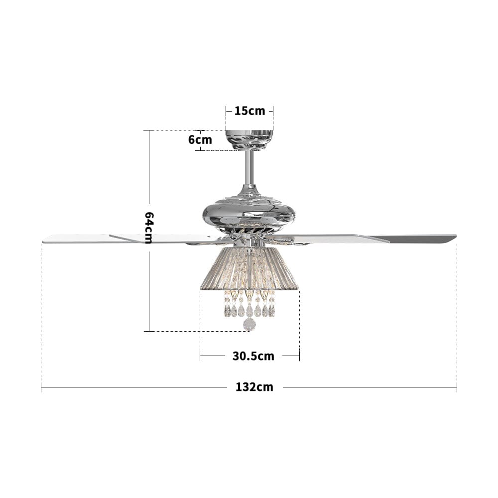 52Inch Silver Ceiling Fan with Light Crystal Droplets Chandelier - House Comfort