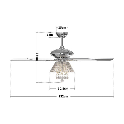 52Inch Silver Ceiling Fan with Light Crystal Droplets Chandelier - House Comfort