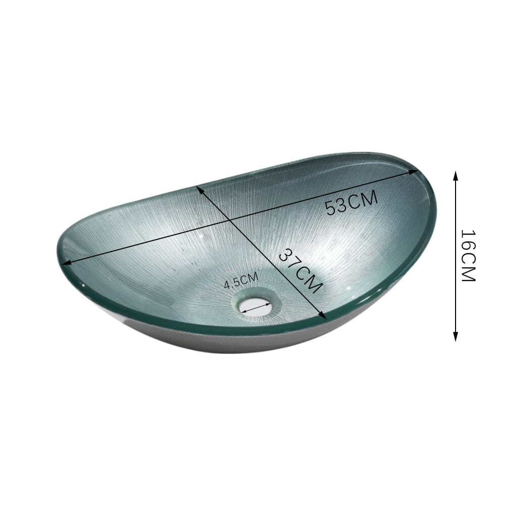 54cm W Oval Bathroom Art Tempered Glass Sink - House Comfort