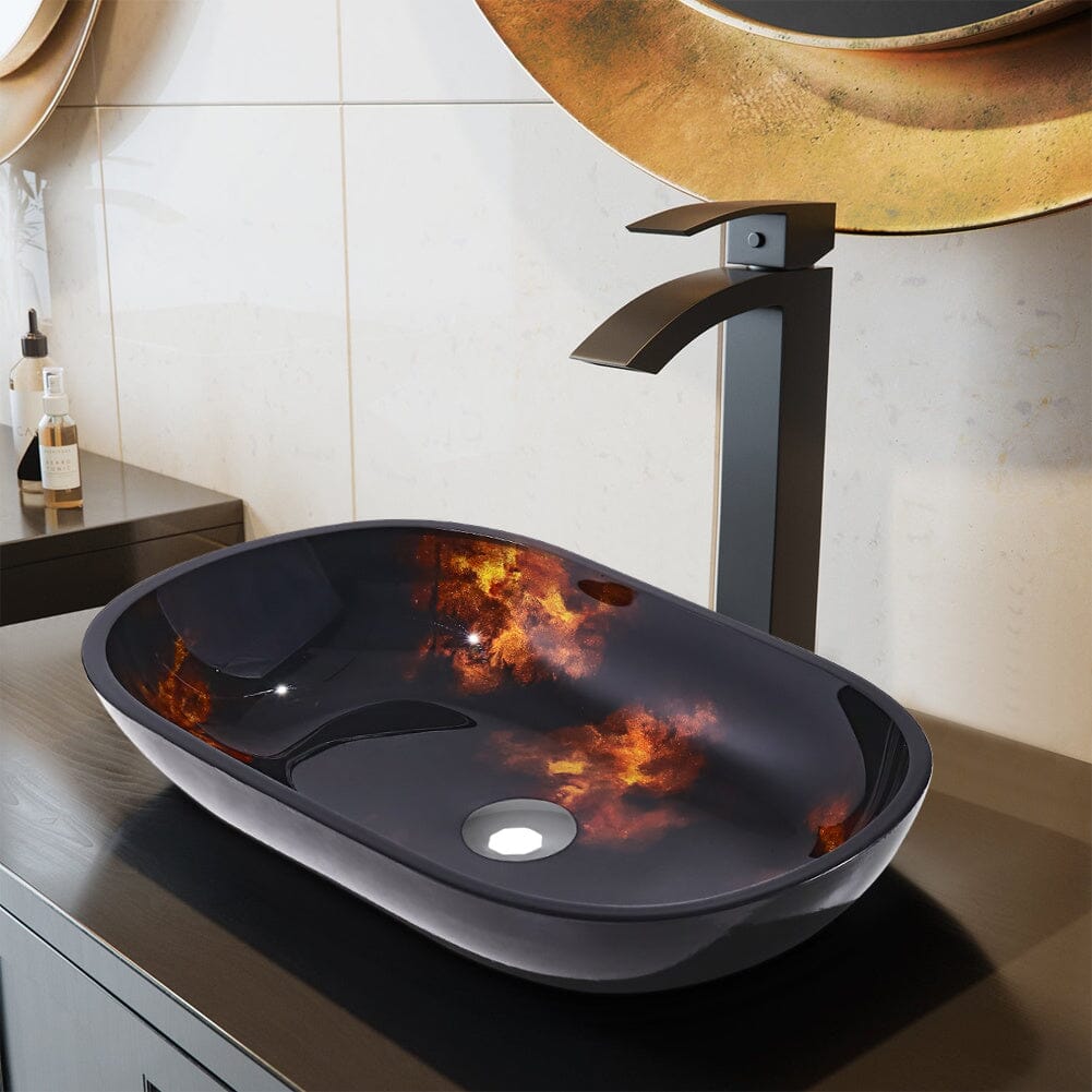 54cm W Oval Bathroom Art Tempered Glass Sink - House Comfort