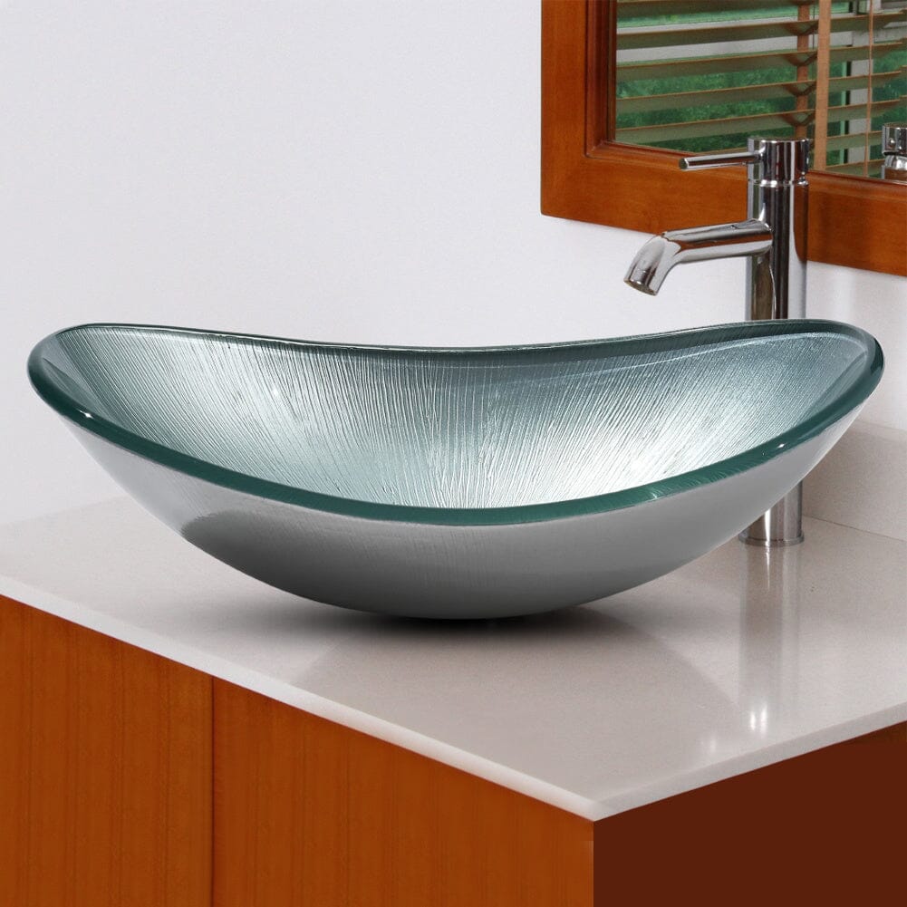 54cm W Oval Bathroom Art Tempered Glass Sink - House Comfort