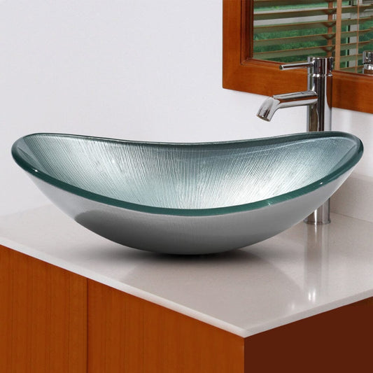 54cm W Oval Bathroom Art Tempered Glass Sink - House Comfort