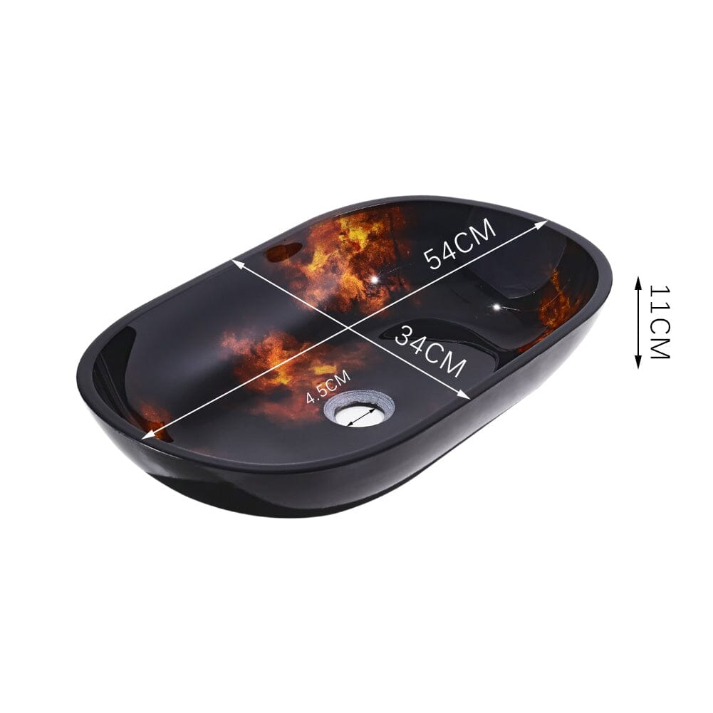 54cm W Oval Bathroom Art Tempered Glass Sink - House Comfort