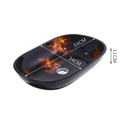 54cm W Oval Bathroom Art Tempered Glass Sink - House Comfort