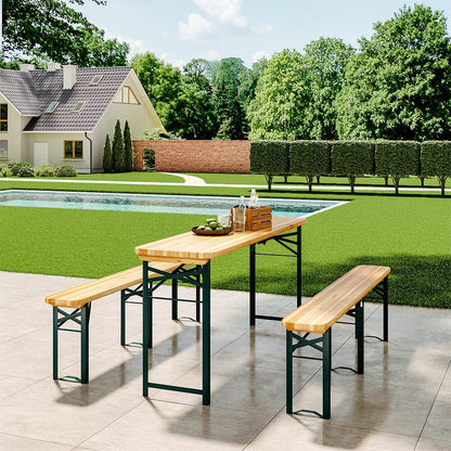 5.5ft L Folding Beer Table Chair Bench Set for Garden - House Comfort
