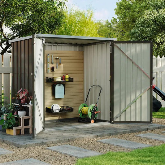 5.5x3ft Grey Slanted Roof Garden Shed with Double Doors - House Comfort