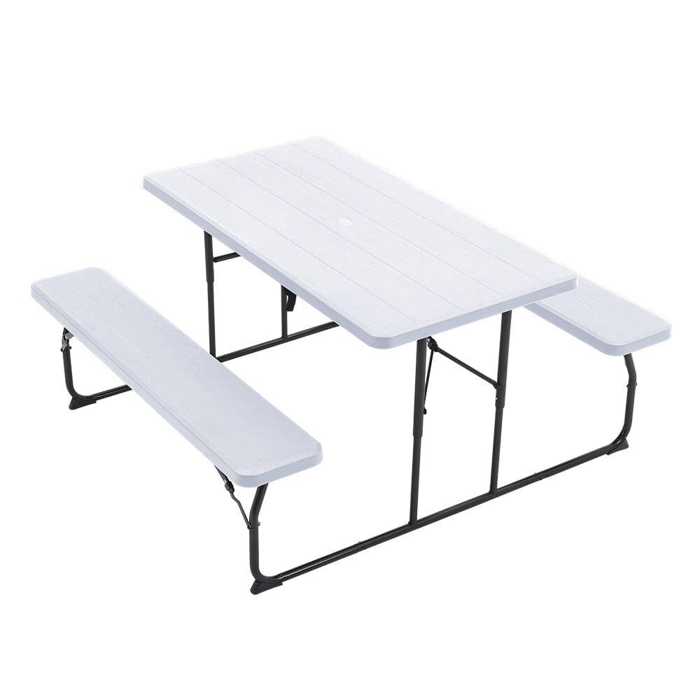 5ft Foldable Picnic Table and Bench Set with Parasol Hole Black/White - House Comfort