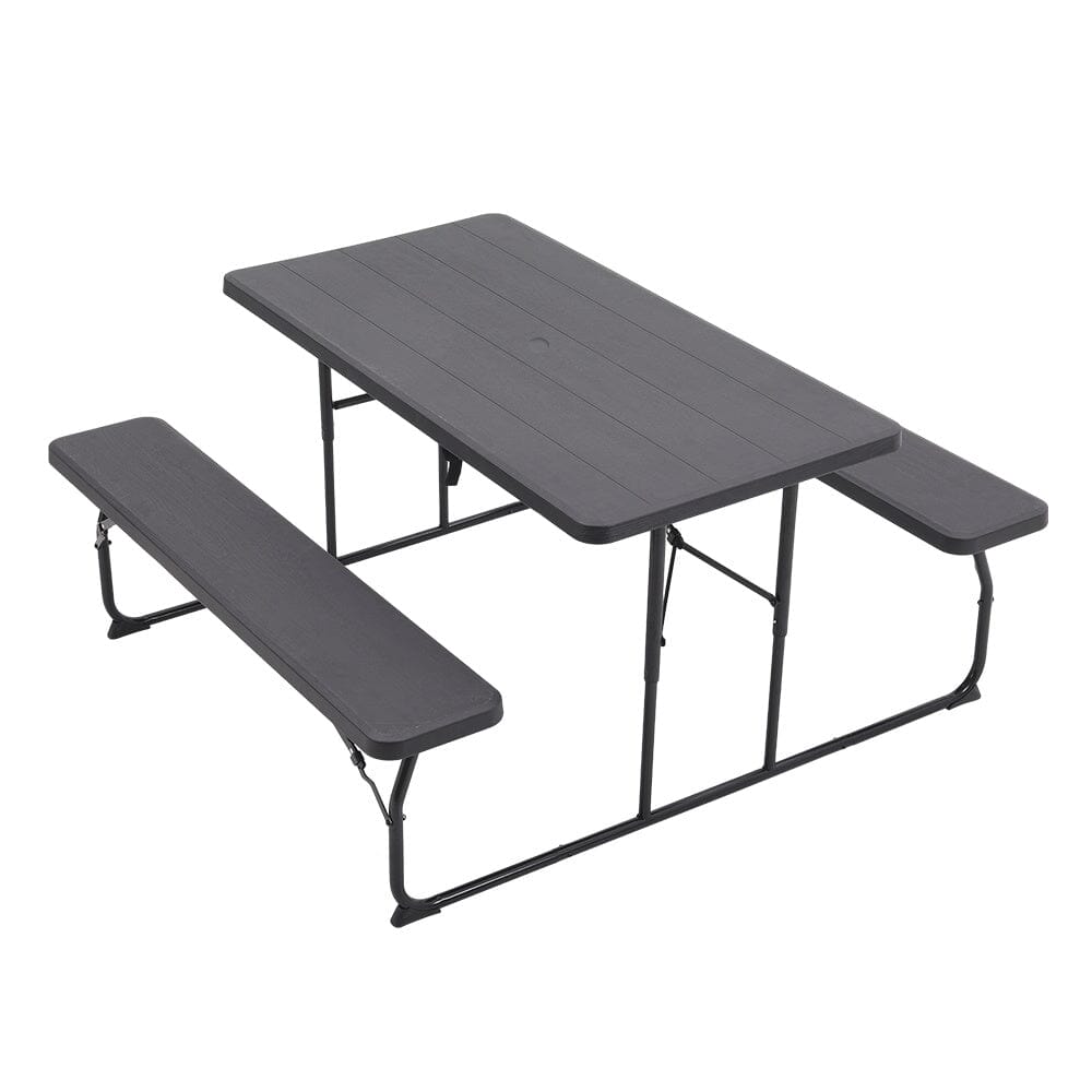5ft Foldable Picnic Table and Bench Set with Parasol Hole Black/White - House Comfort