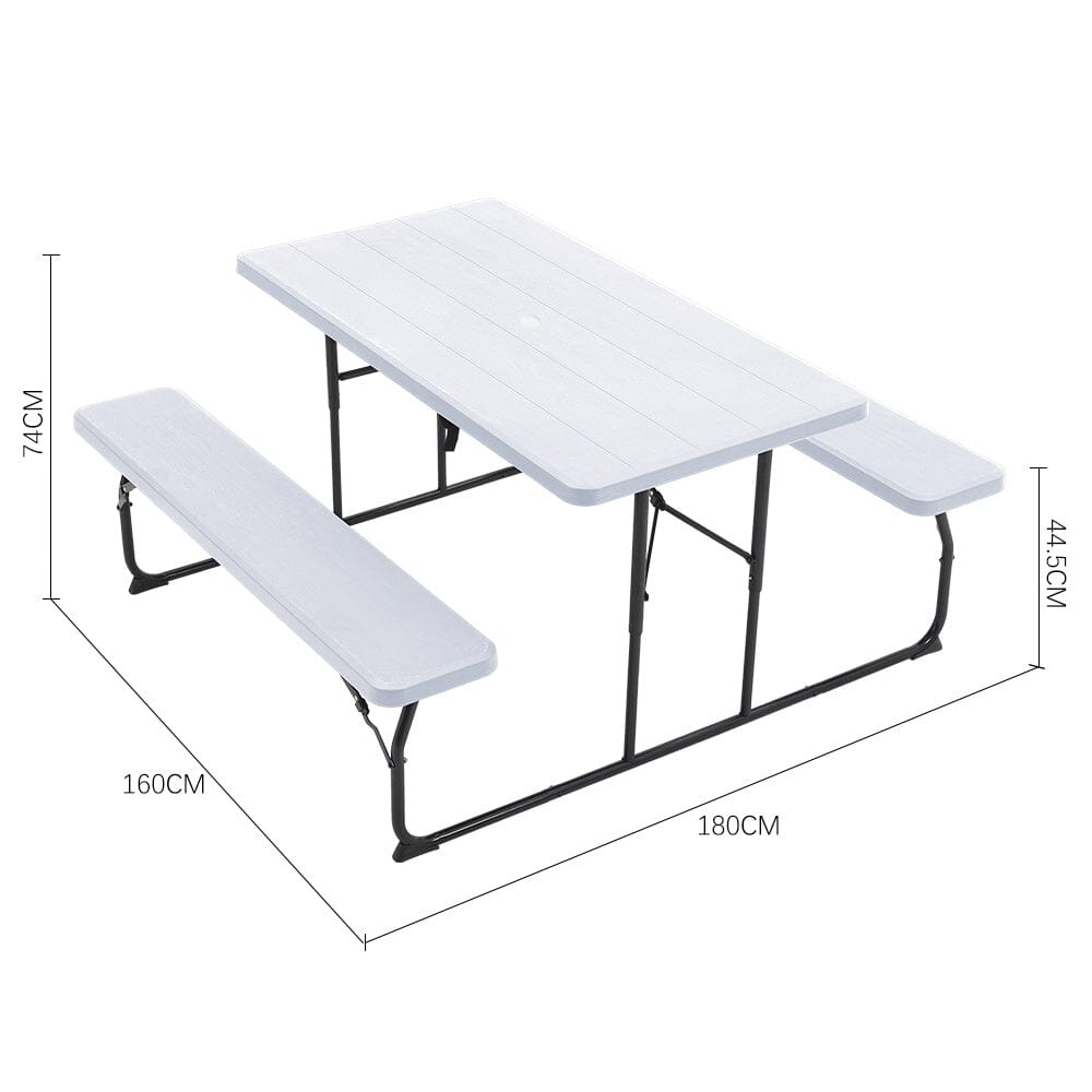 5ft Foldable Picnic Table and Bench Set with Parasol Hole Black/White - House Comfort