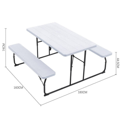 5ft Foldable Picnic Table and Bench Set with Parasol Hole Black/White - House Comfort