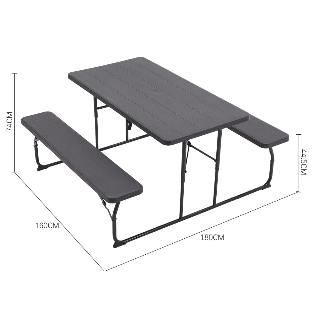 5ft Foldable Picnic Table and Bench Set with Parasol Hole Black/White - House Comfort