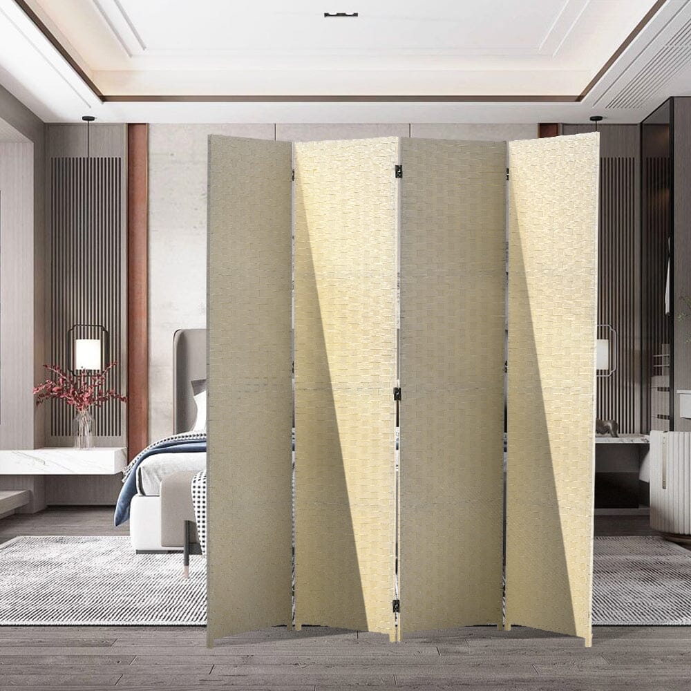 5ft W x 5ft H 2 Style Bamboo Woven 4 - Panel Folding Room Divider - House Comfort
