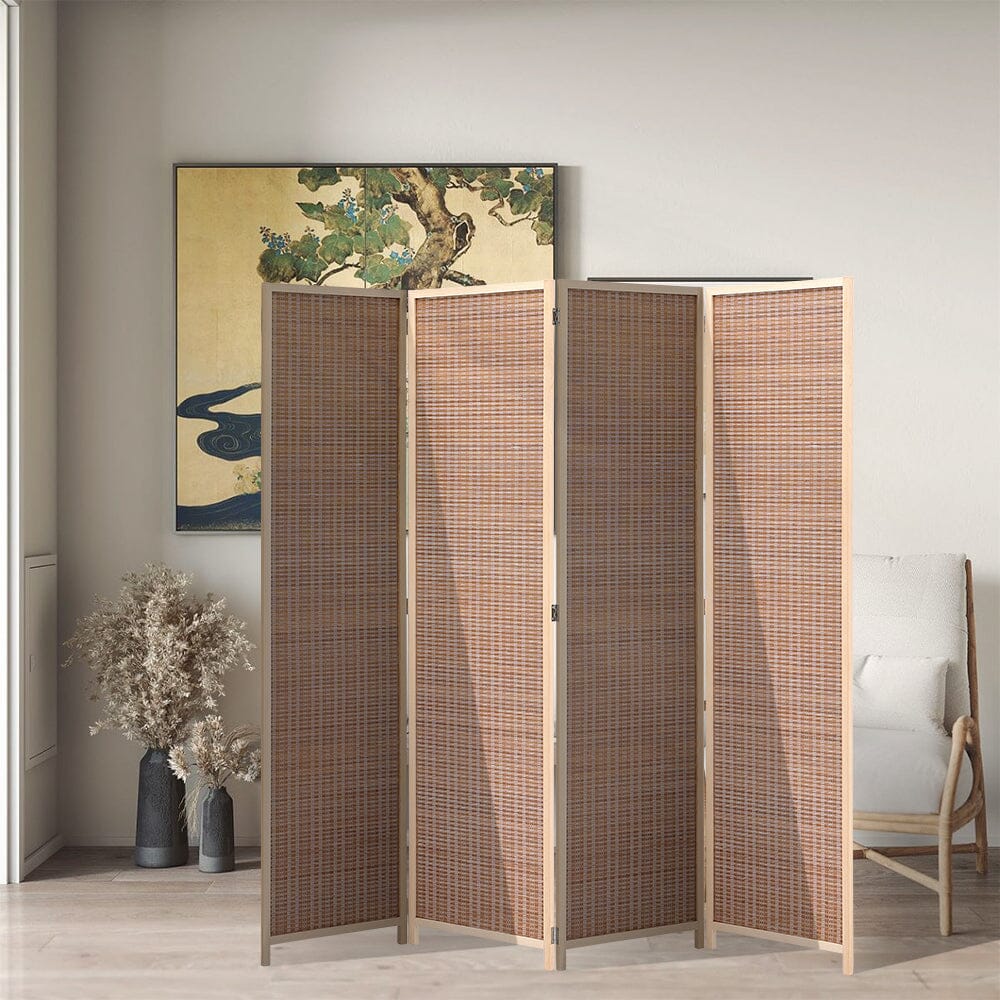 5ft W x 5ft H 2 Style Bamboo Woven 4 - Panel Folding Room Divider - House Comfort