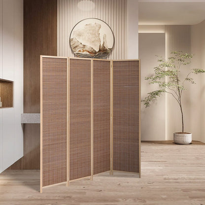 5ft W x 5ft H 2 Style Bamboo Woven 4 - Panel Folding Room Divider - House Comfort
