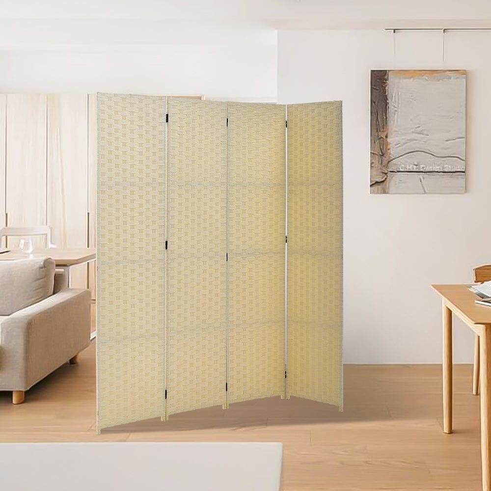 5ft W x 5ft H 2 Style Bamboo Woven 4 - Panel Folding Room Divider - House Comfort
