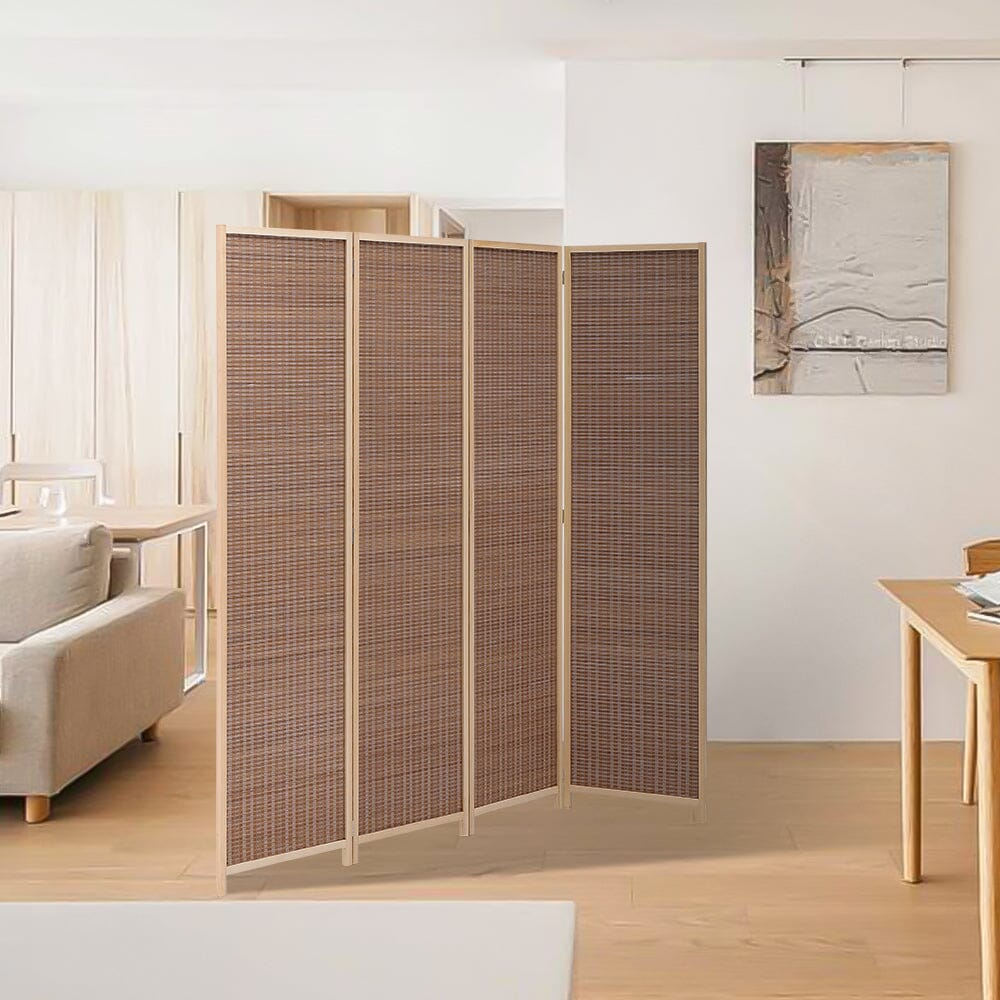 5ft W x 5ft H 2 Style Bamboo Woven 4 - Panel Folding Room Divider - House Comfort