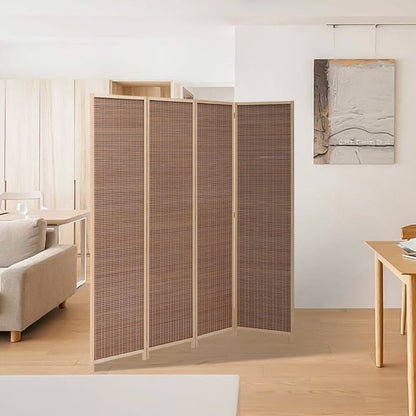 5ft W x 5ft H 2 Style Bamboo Woven 4 - Panel Folding Room Divider - House Comfort