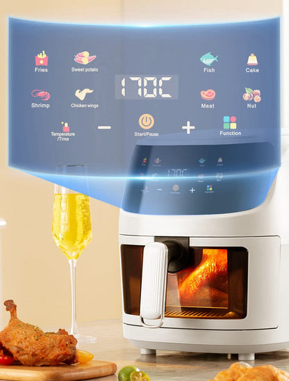 5L White/Black Digital Smart Air Fryer with Visible Window - House Comfort