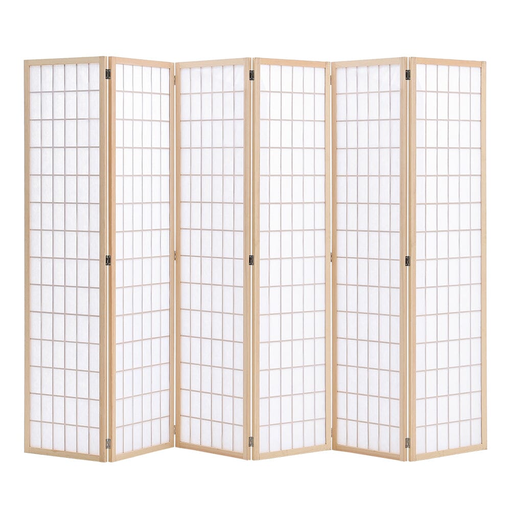 6 - Panel Solid Wood Folding Room Divider Screen Natural - House Comfort