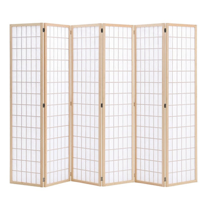 6 - Panel Solid Wood Folding Room Divider Screen Natural - House Comfort