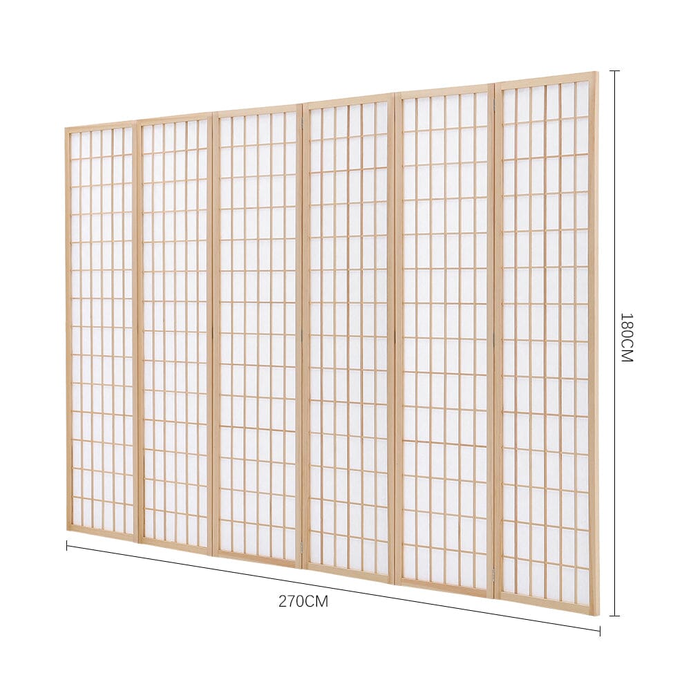 6 - Panel Solid Wood Folding Room Divider Screen Natural - House Comfort