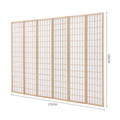 6 - Panel Solid Wood Folding Room Divider Screen Natural - House Comfort