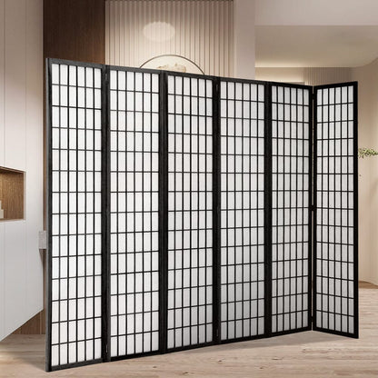 6 - Panel Solid Wood Folding Room Divider Screen Natural - House Comfort